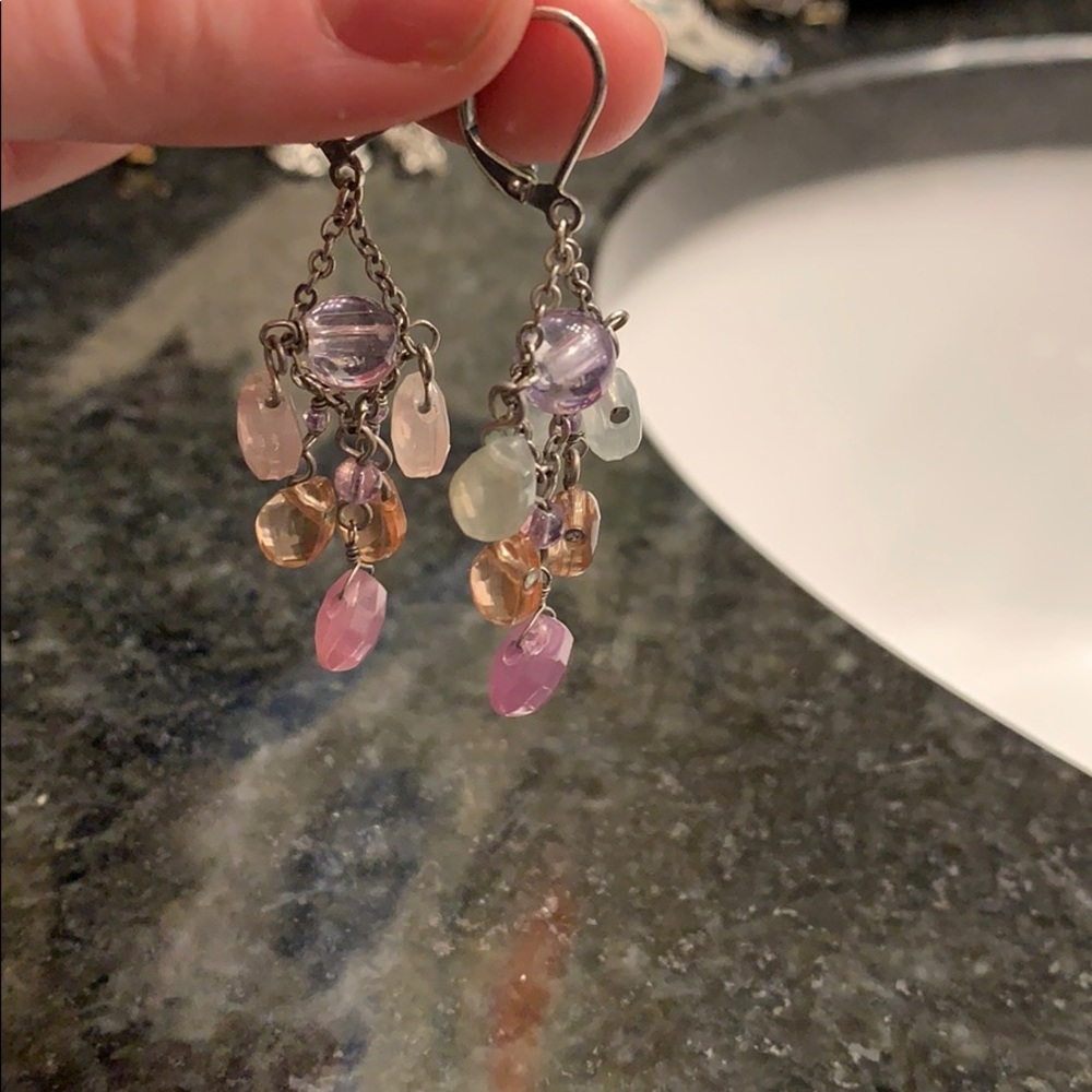 Pastel And silver Beaded chandelier earrings - Picture 2 of 2